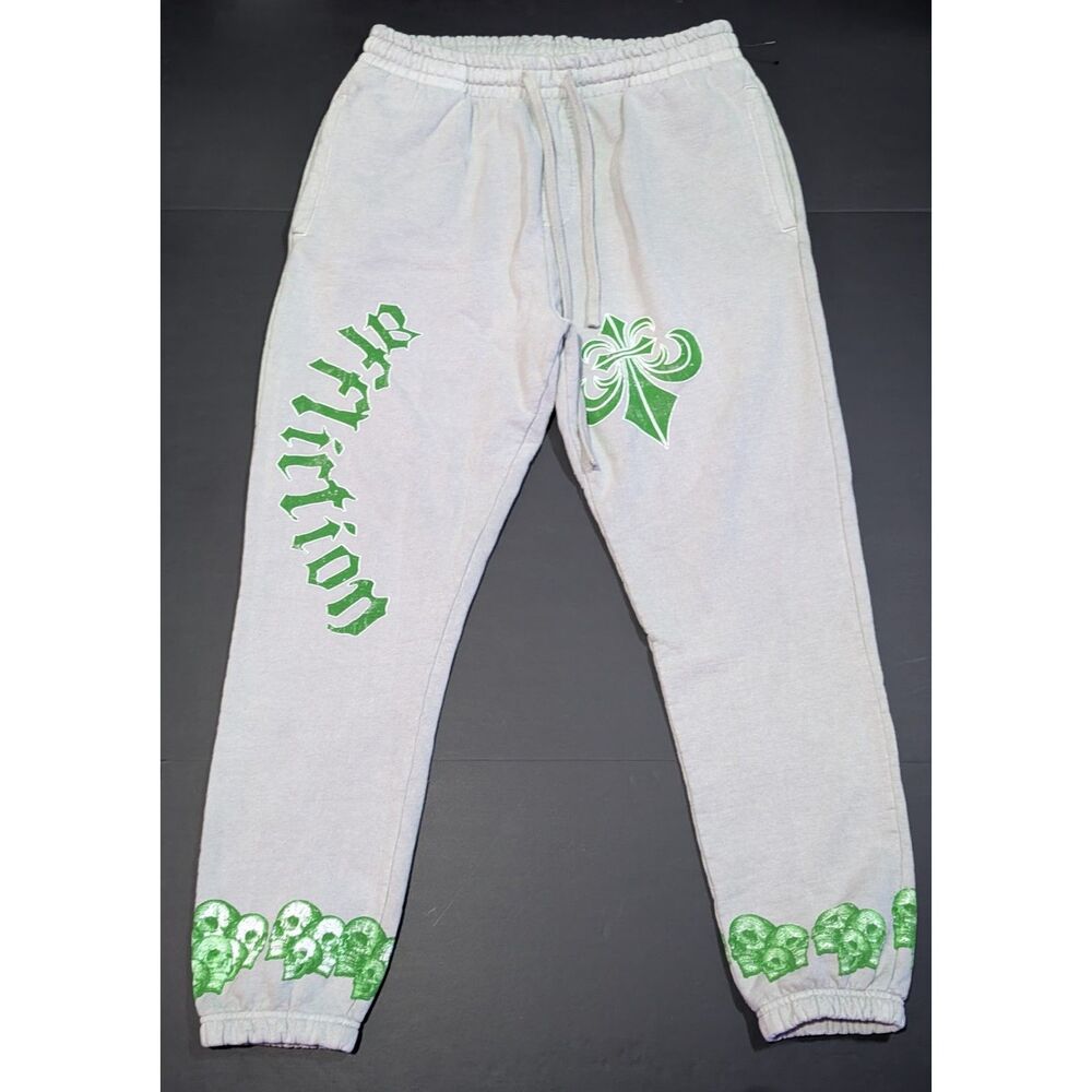 NWT Affliction River Styx Sweatpants Mens XL Grey Green Skulls Y2K Gothic NEW